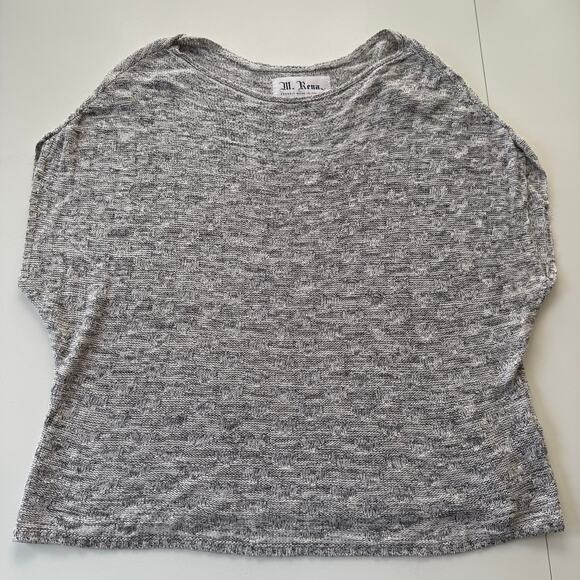 M. Rena Knit Sweater Gray Marled Textured Dolman Short Sleeves USA Made Size L - Picture 9 of 15